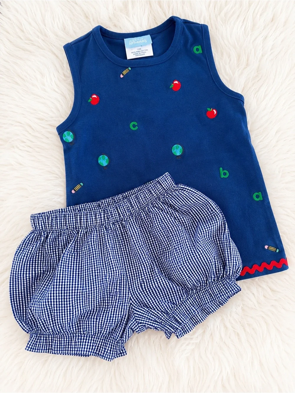 Blue Embroidered School-Themed Kids Matching Set
